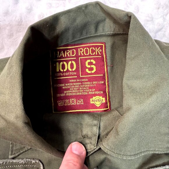 Hard Rock Cafe Military Green Button Up Short Sleeve Shirt Venice Mens Small EUC - Picture 3 of 6